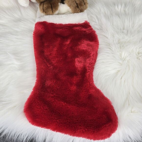 Vintage Smithy Plush Brown Teddy Bear Red Christmas Stocking 3D Head 21” - Picture 3 of 11